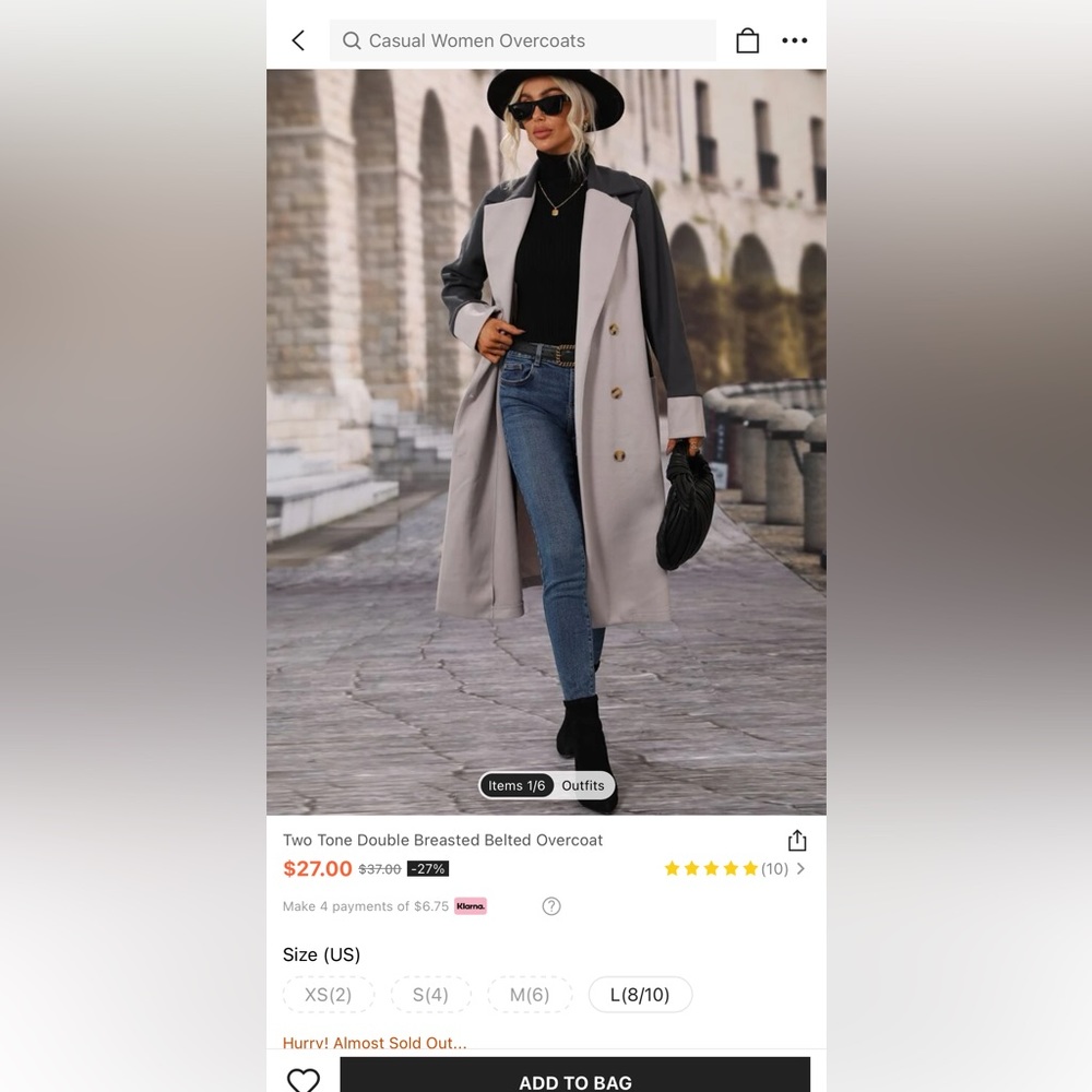 Two Tone Double Breasted Belted Overcoat